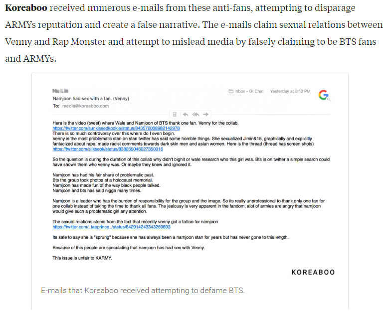 Koreaboo công khai toàn bộ nội dung email họ nhận được.