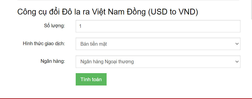 Chuyển đổi tiền tệ thông qua web nganhang.com