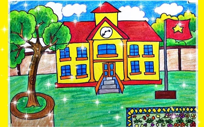 Tranh vẽ về ngôi trường mơ ước của em - Hướng dẫn cách vẽ