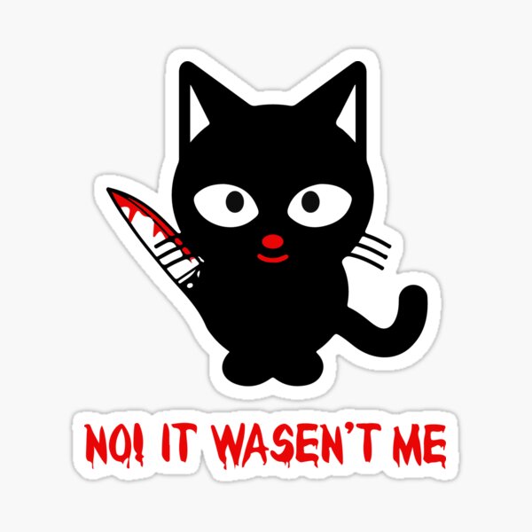 Ảnh mèo cầm dao nền trắng chữ đỏ