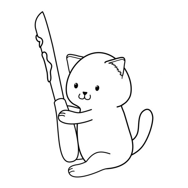 cute little cat with knife kawaii character