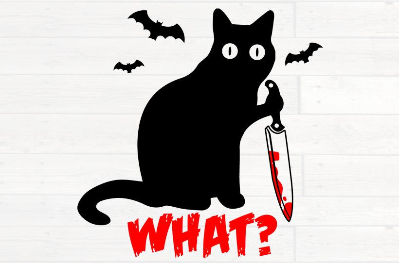 hình mèo cầm dao halloween