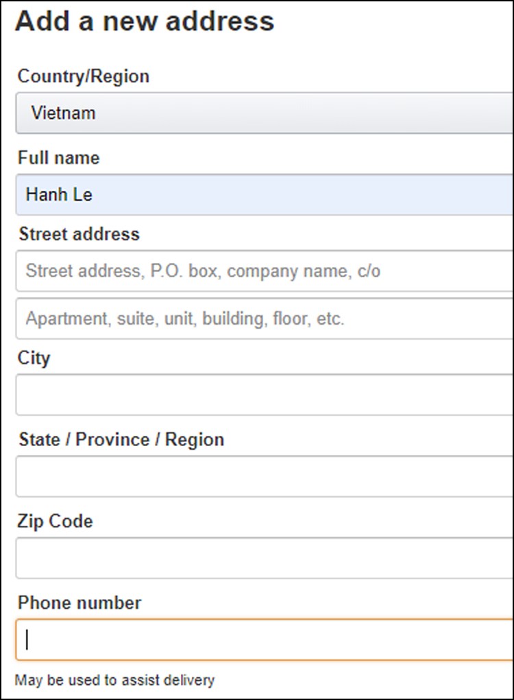 Nhập địa chỉ và thông tin liên hệ khi giao hàng